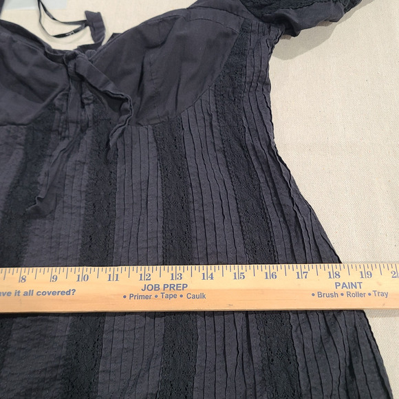 Lulus Black Mini Milkmaid Dress Pleated Lace Ruffle Hem Open Tie Back Size M - Picture 14 of 15